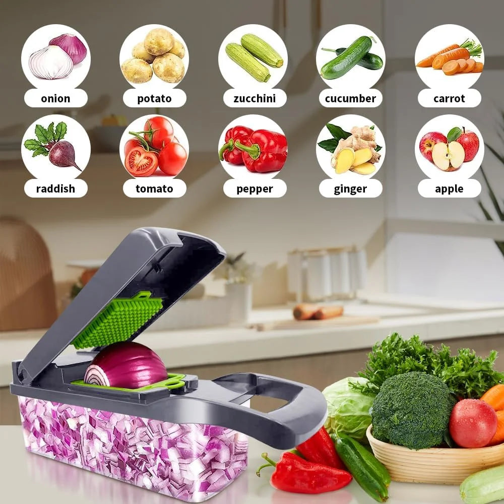 Vegetable Chopper, Veggie Chopper, Multifunctional 12 in 1 Food Chopper, Vegetable Slicer Dicer with 8 Blades, Onion Chopper Vegetable Cutter with Salad Garlic Carrot