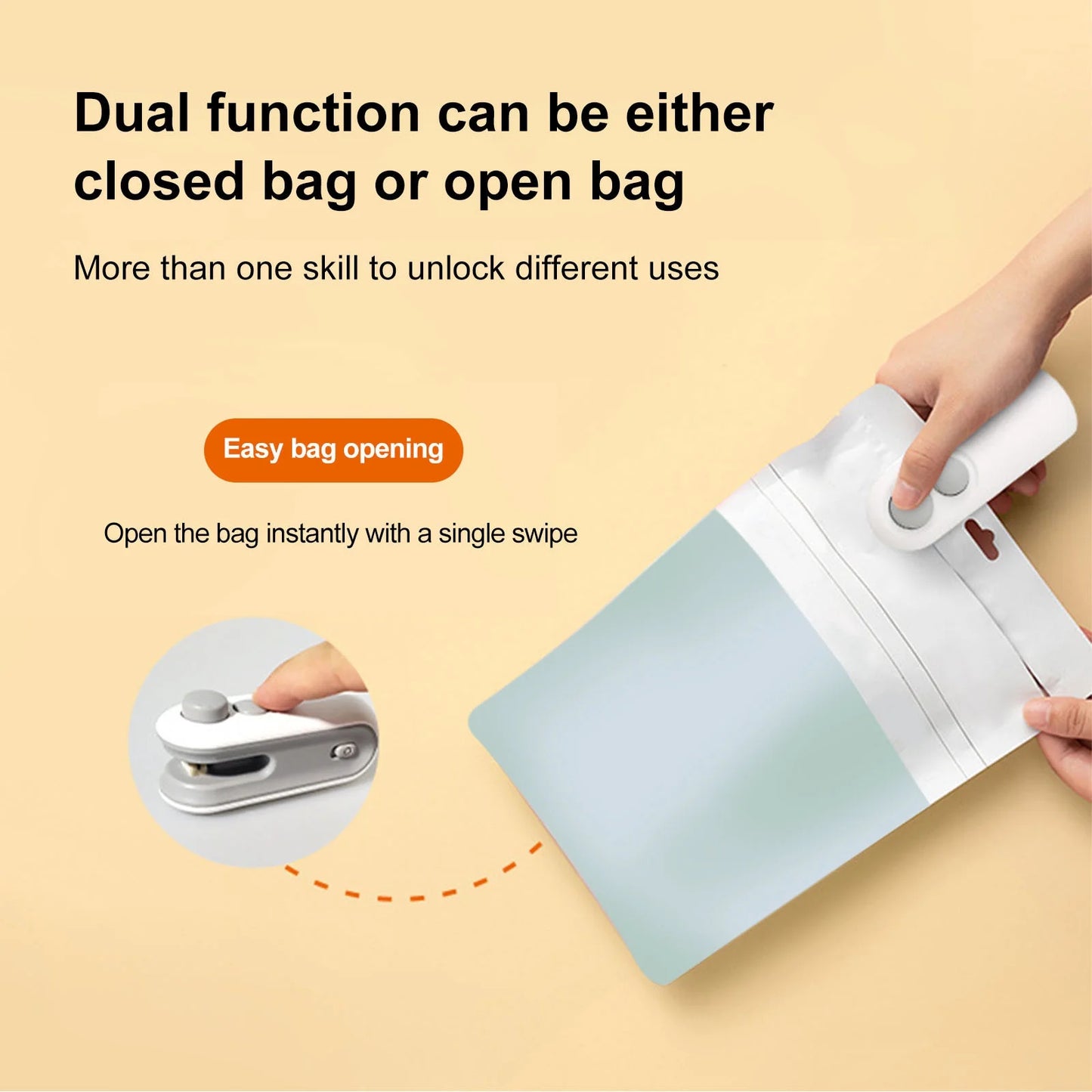 2-In-1 Mini Bag Sealer,Usb Rechargeable Handheld Heat Sealer & Cutter,2025 New Upgrade Heat Vacuum Sealer,Portable Plastic Bag Sealer for Snacks, Chips, Food Freshness Storage