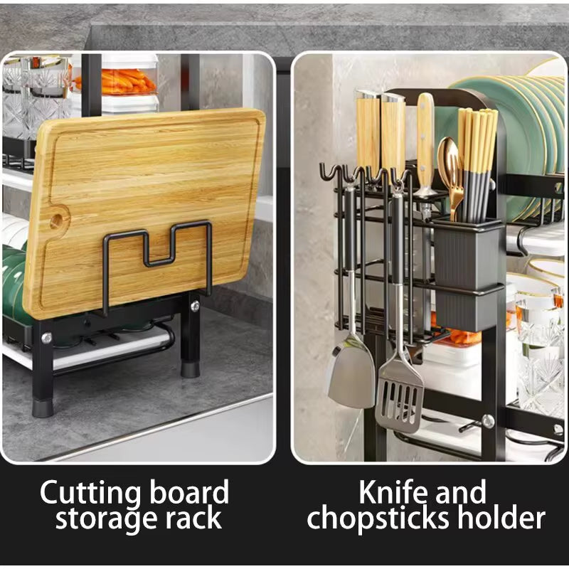 Dish Drying Rack 2-Tier Compact Kitchen Dish Rack Drainboard Set Large Rust-Proof Dish Drainer with Utensil Holder NEW
