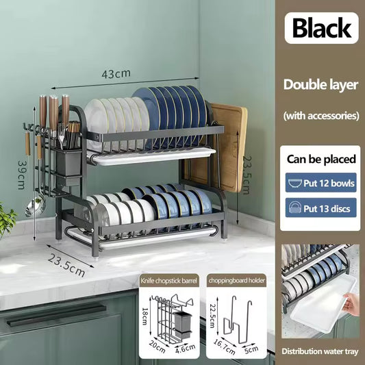 Dish Drying Rack 2-Tier Compact Kitchen Dish Rack Drainboard Set Large Rust-Proof Dish Drainer with Utensil Holder NEW