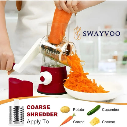 Rotary Cheese Grater Mandoline Cheese Shredder Vegetable Chopper Rotating Grater - Red